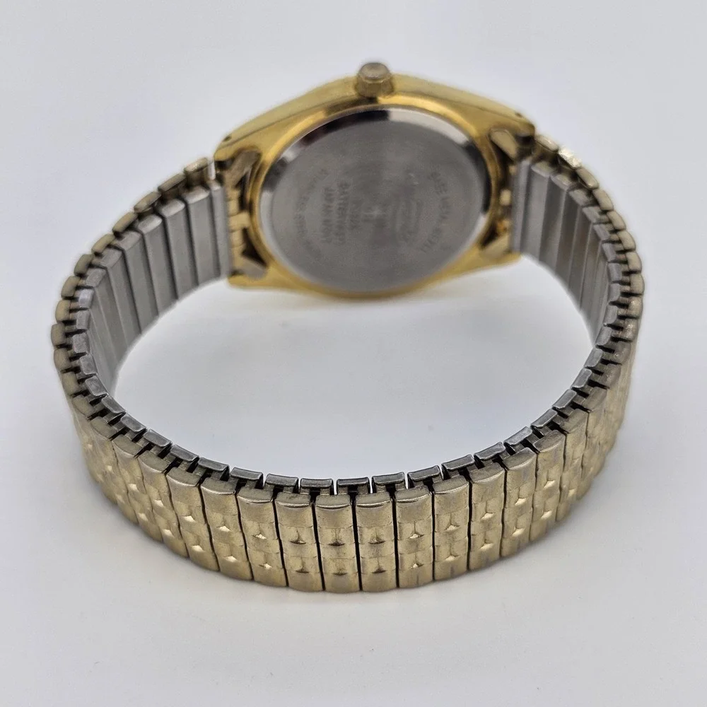 VTG Nelsonic 35MM Men's Watch Gold Dial Date Gold Expandable Band 7